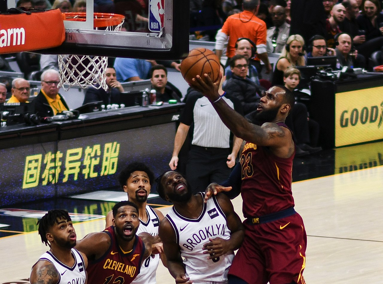 LeBron James attempting a layup during a game